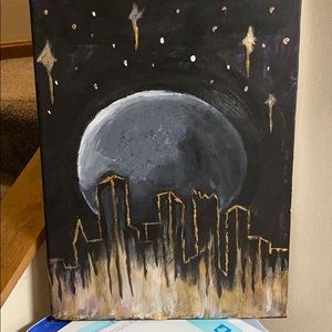 City skyline moonlight painting